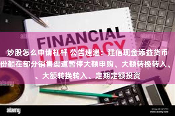 炒股怎么申请杠杆 公告速递：建信现金添益货币基金A/C基金份额在部分销售渠道暂停大额申购、大额转换转入、定期定额投资